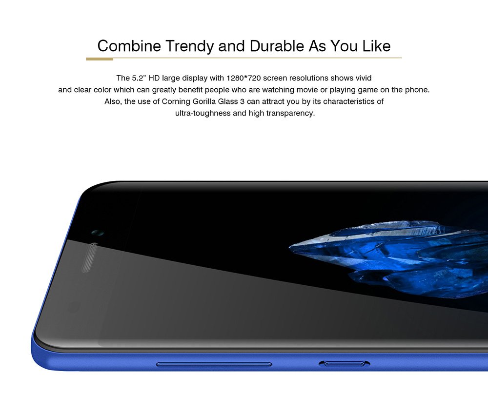 [HK Stock]Bluboo D2 5.2 Inch Smartphone HD Screen Dual Rear Camera 8GB MT6580A Quad Core Android 6.0 3300mAh OTA - Black