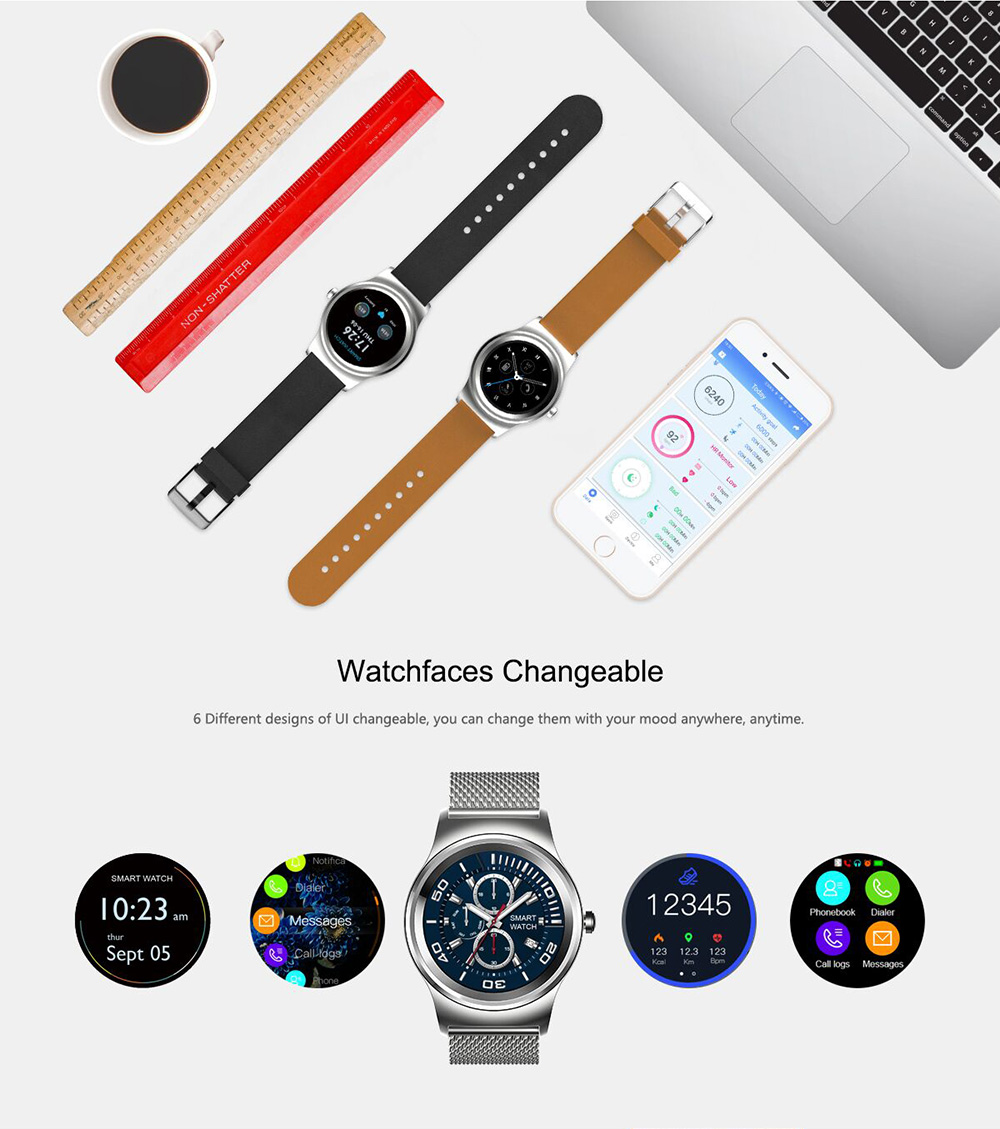 SMA 09 Smartwatch MTK2502C-ARM7 Chip Bluetooth Heart Rate Monitor Message Notification Smart Gesture Leather Band  - Black