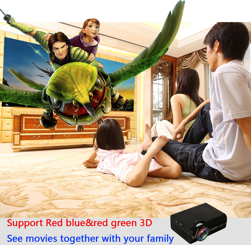 UHAPPY U45 Mini Projector 1080P HD LED 1600 Lumens with Built-in Speakers - Black