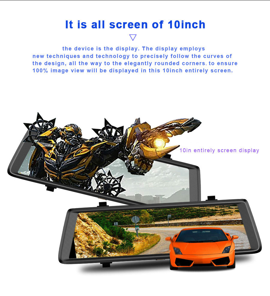 V6 MTK6582 10 Inch 3G Dash Camera Android 5.0 FHD 1080P WiFi Dual Lens GPS 160 Degree Wide Angle - Black