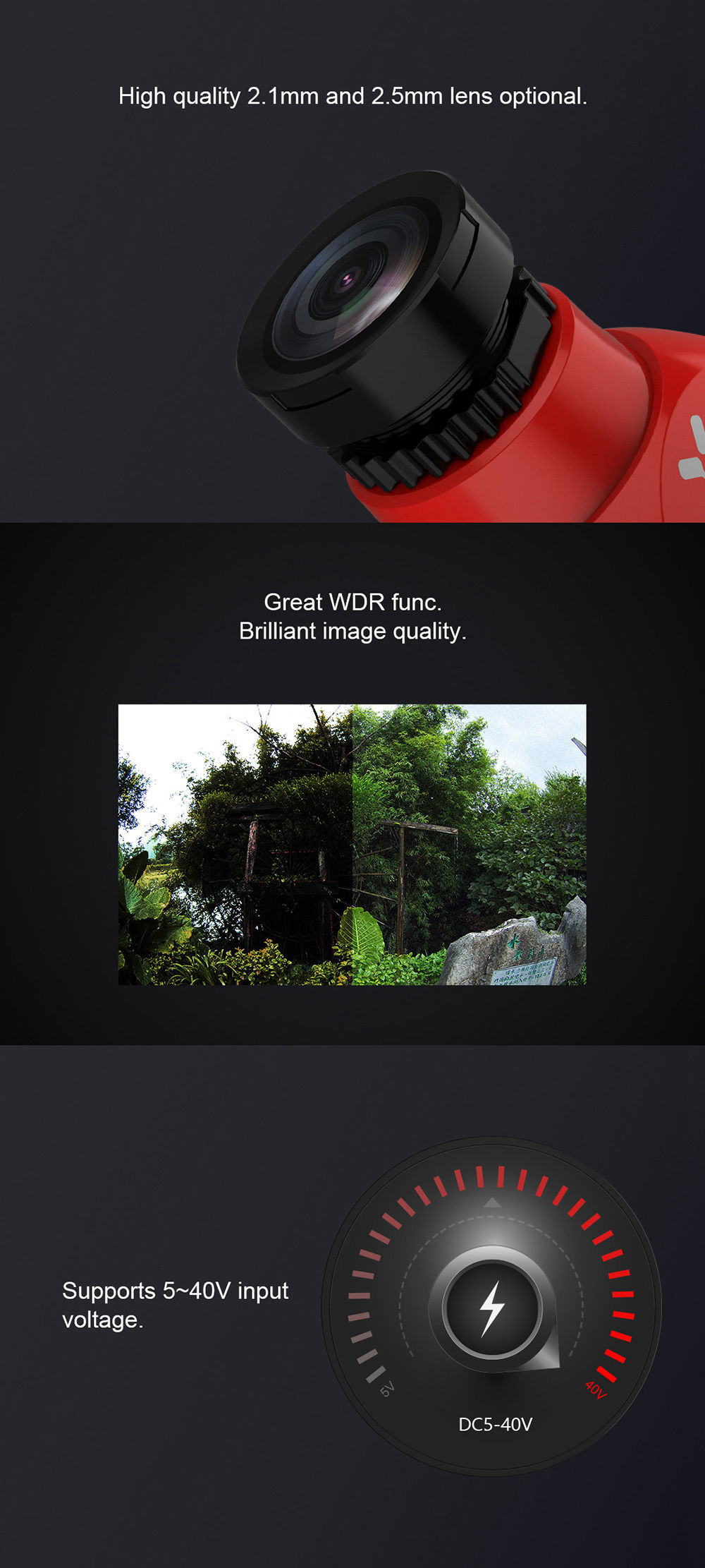 Foxeer Arrow Mini Pro WDR 650TVL 2.5mm 1/3 CCD Sensor Wide Voltage 5-40V OSD FPV Camera NTSC - Black