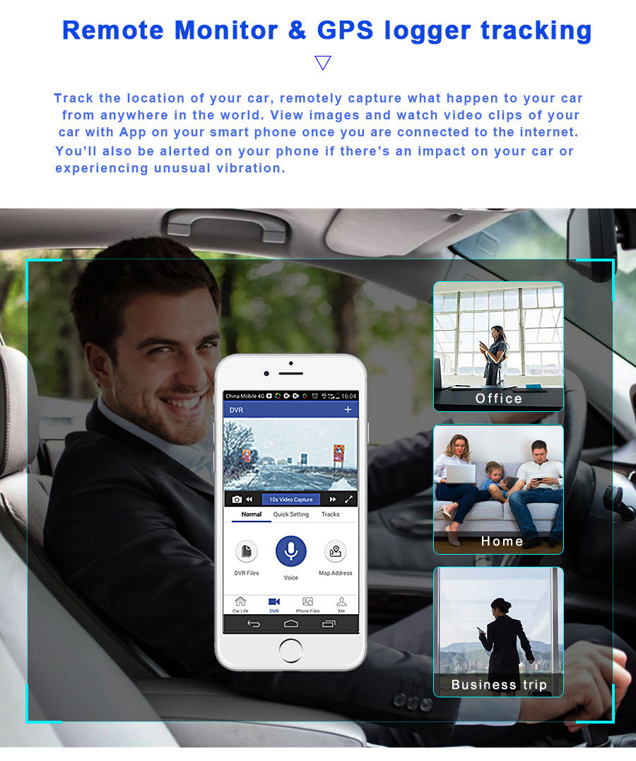 V6 MTK6582 10 Inch 3G Dash Camera Android 5.0 FHD 1080P WiFi Dual Lens GPS 160 Degree Wide Angle - Black