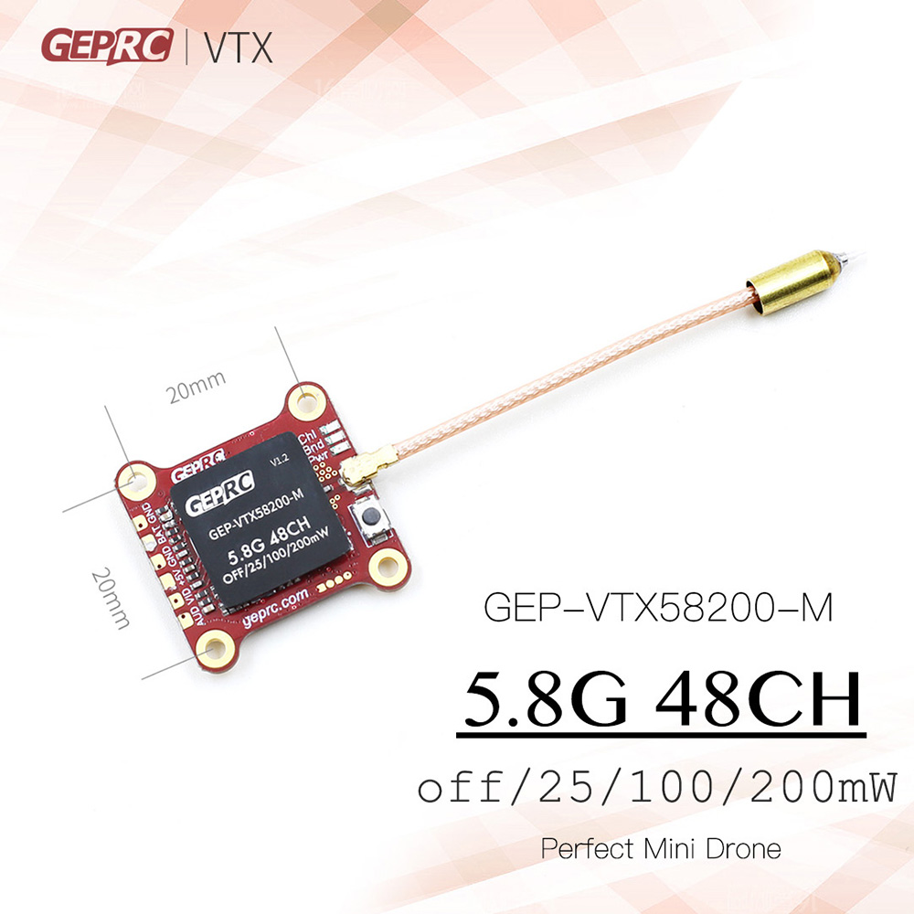 GEPRC GEP-VTX58200-M 0mW/25mW/100mW/200mW Switchable 5.8G 48CH FPV Transmitter for RC Racing Drone