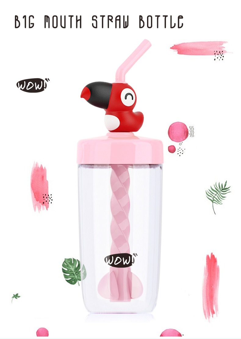 Big Mouse Straw Stirring Tumbler 400ML Cup Cute Design Mixer Drinking Tumbler Water Bottle -Black