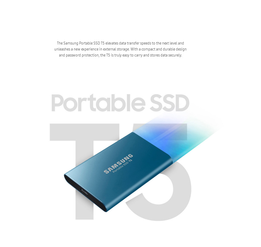 Samsung T5 1TB Portable SSD With USB 3.1 Hardware Encryption - Lake Blue