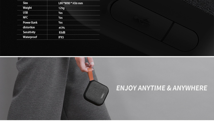 Remax RB-M15 Fabric Bluetooth Speaker HD/HiFi/NFC/TF 5W Bass Loudspeaker 3D Surround - Black