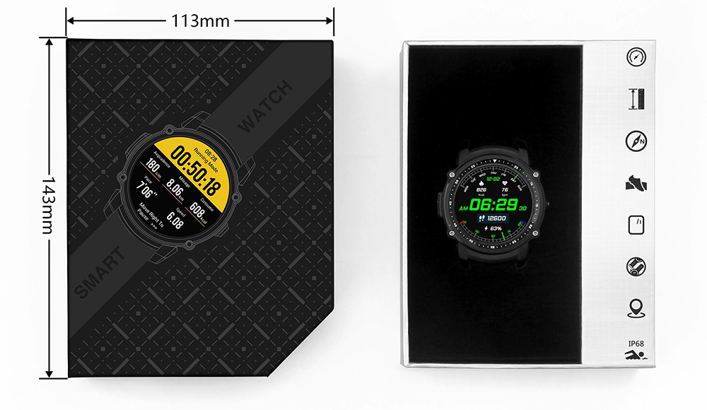 Makibes FS08 Smartwatch GPS Heart Rate Monitor MTK2503 Bluetooth IP68 Water Resistant Compatible with iOS Android  - Black+Gray