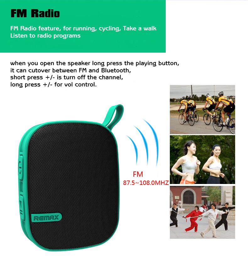 Remax RB-X2 Bluetooth Speaker with Mic FM Radio TF Port HD Music - Green