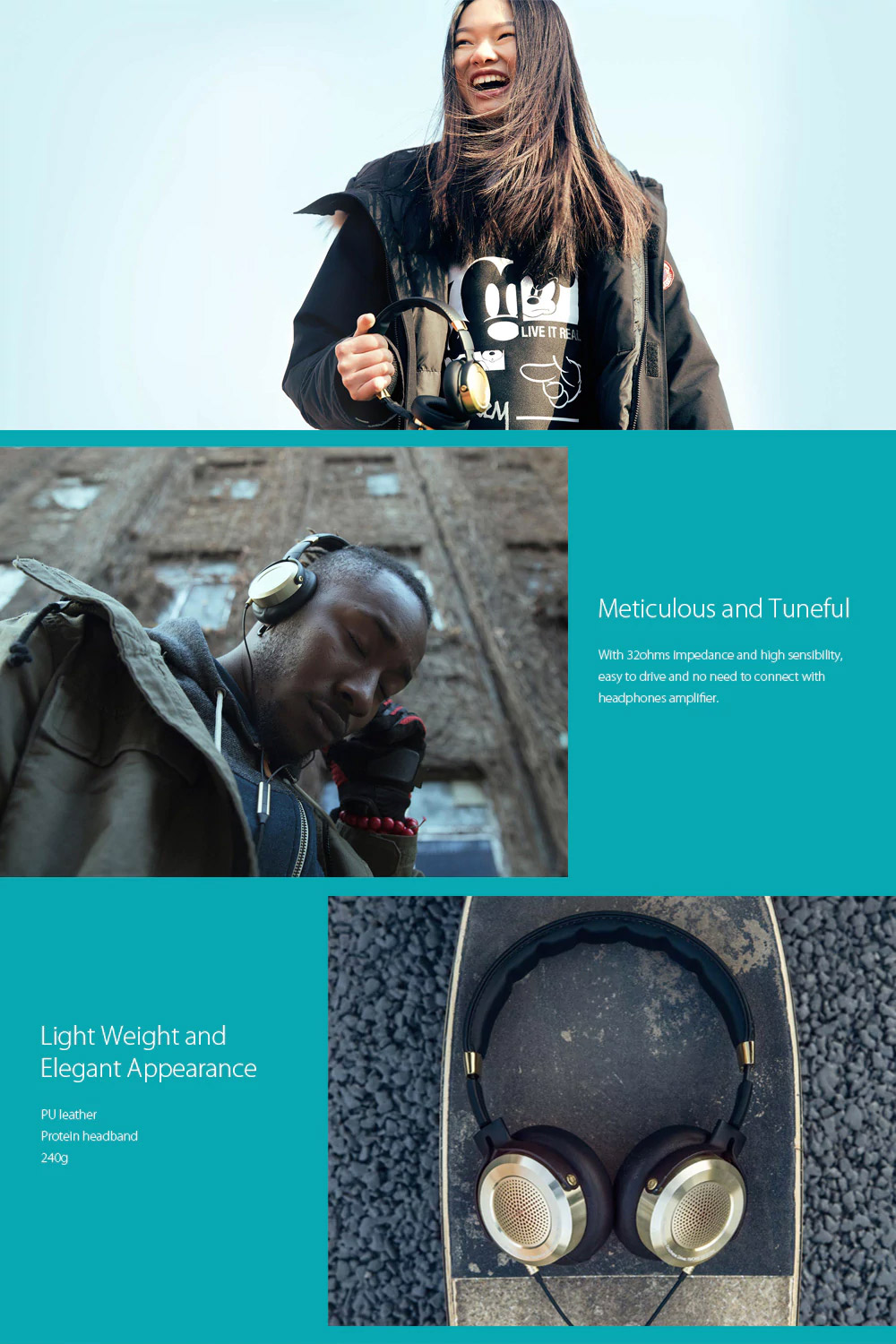 Original Xiaomi Foldable HiFi Stereo Headphones with Headband / Low Impedance / Music Phone Call / Noise Reduction Function for Phone Tablet PC - Golden