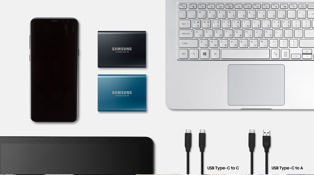 Samsung T5 1TB Portable SSD With USB 3.1 Hardware Encryption - Lake Blue