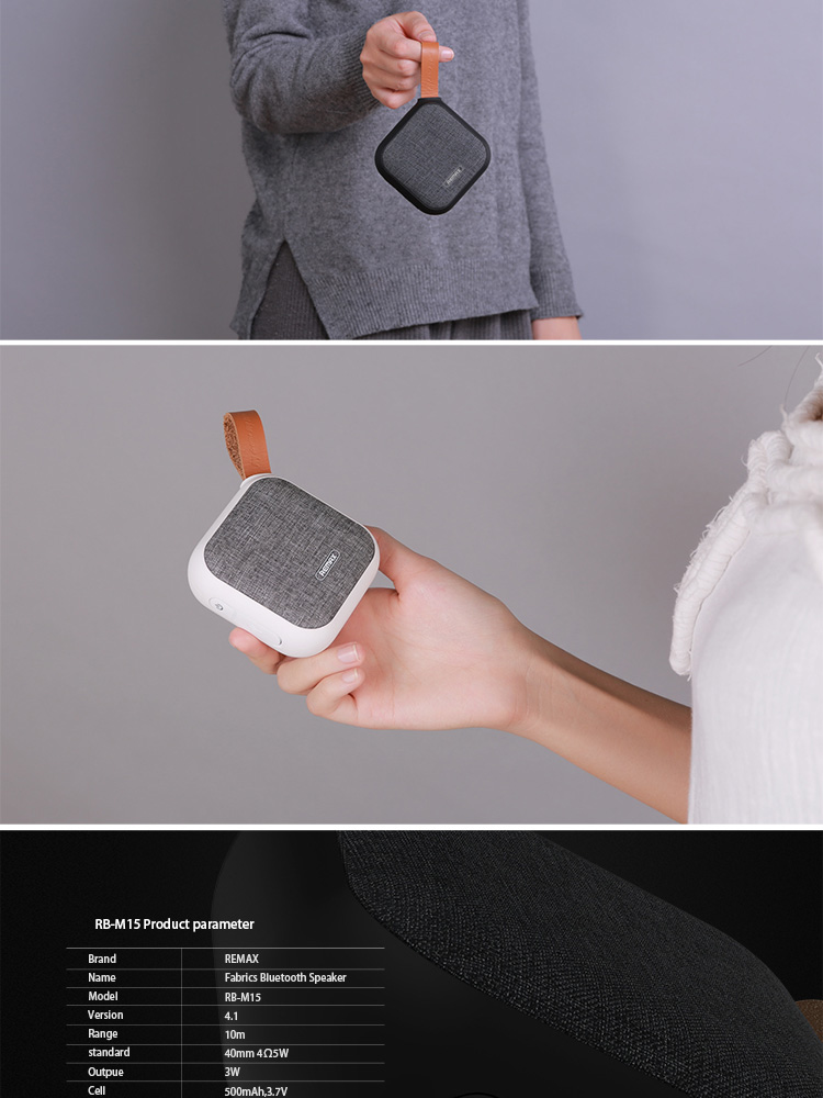 Remax RB-M15 Fabric Bluetooth Speaker HD/HiFi/NFC/TF 5W Bass Loudspeaker 3D Surround - Black