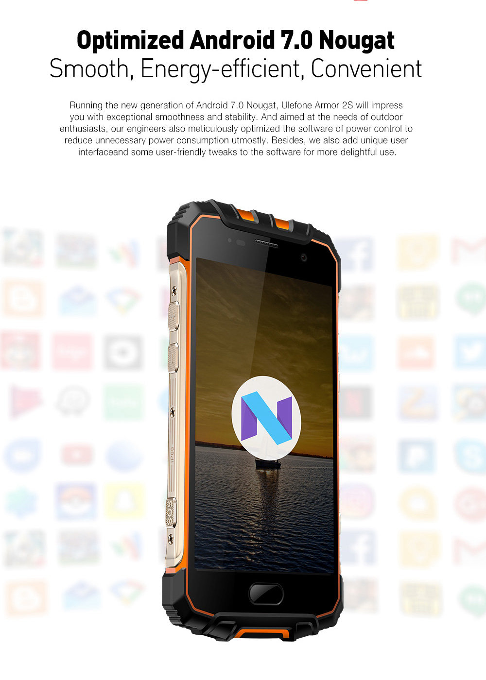 [HK Stock]Ulefone Armor 2S 5.0 Inch IP68 Waterproof 4G LTE Smartphone FHD Screen 2GB 16GB MT6737T Quad Core 13.0MP Camera Android 7.0 Touch ID NFC Fast Charge - Gold