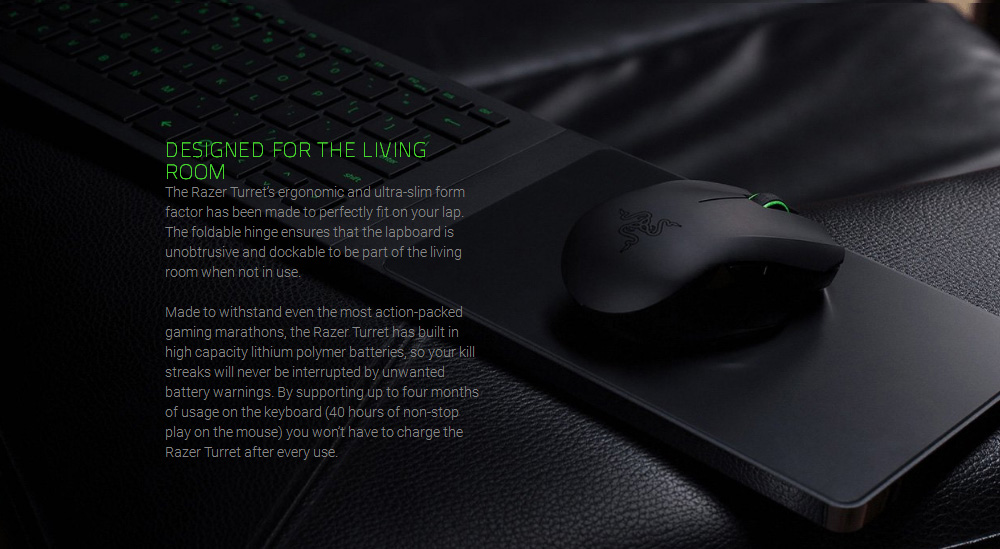 [HK Stock] Razer Turret Gaming Lapboard Wireless Bluetooth Mouse + Keyboard Kit With 2.4G Receiver For Living Room Gaming - Black