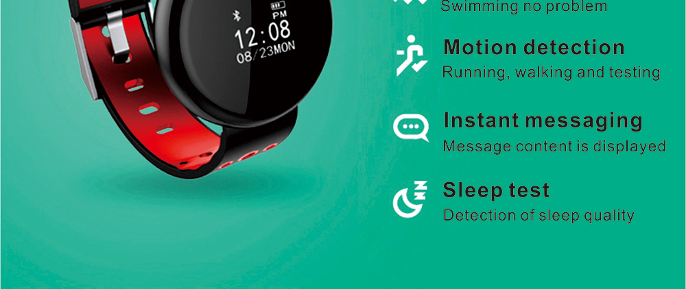 LYNWO I8 Smart Bracelet NRF52832 Chip Blood Oxygen Blood Pressure Monitor IP67 Water Resistant Compatible With Android IOS - Red