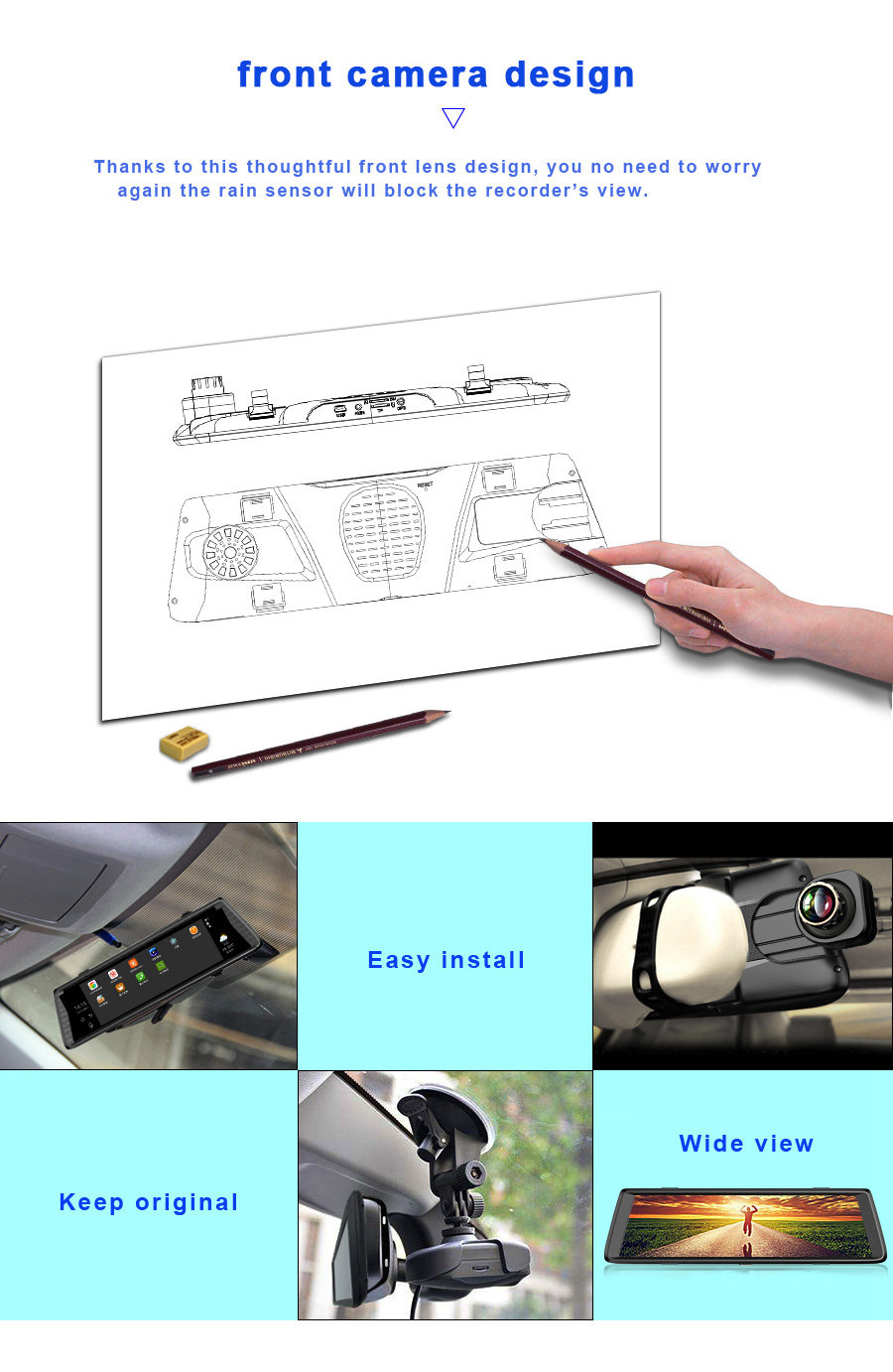 V6 MTK6582 10 Inch 3G Dash Camera Android 5.0 FHD 1080P WiFi Dual Lens GPS 160 Degree Wide Angle - Black
