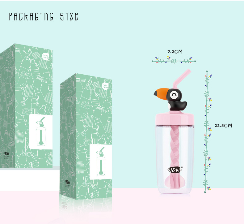 Big Mouse Straw Stirring Tumbler 400ML Cup Cute Design Mixer Drinking Tumbler Water Bottle -Black