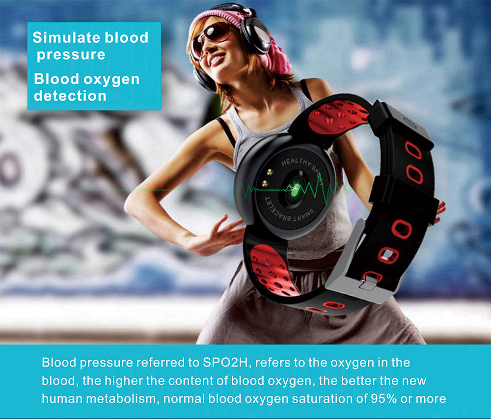LYNWO I8 Smart Bracelet NRF52832 Chip Blood Oxygen Blood Pressure Monitor IP67 Water Resistant Compatible With Android IOS - Red