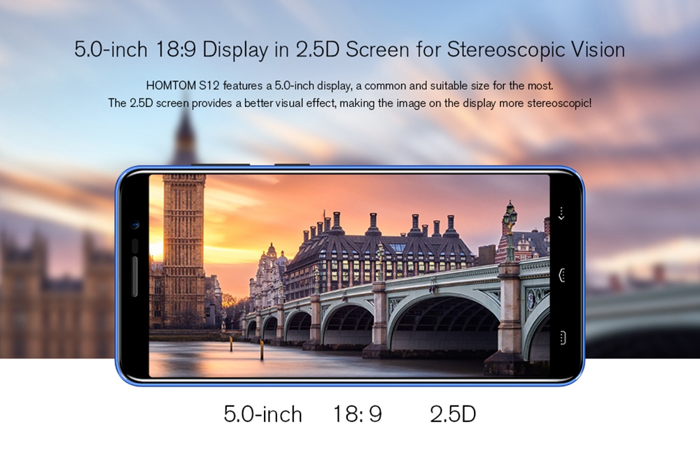 [HK Stock]HOMTOM S12 5.0 Inch 18:9 2.5D Screen Smartphone Dual Rear Camera 8GB MT6580 Quad Core Android 6.0 2750mAh Battery - Blue Black