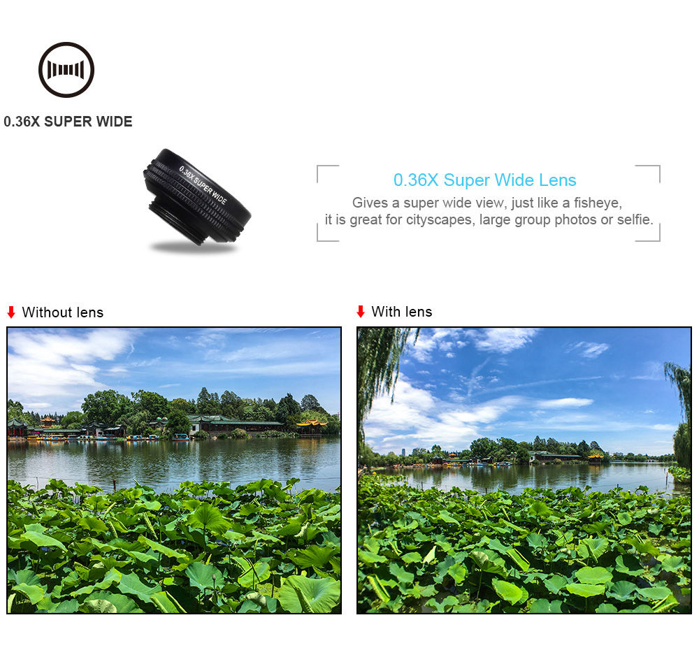 Apexel APL-DG7 7 in 1 Wide Angle + Macro Lens Clip External Phones Camera Lens Kit - Black