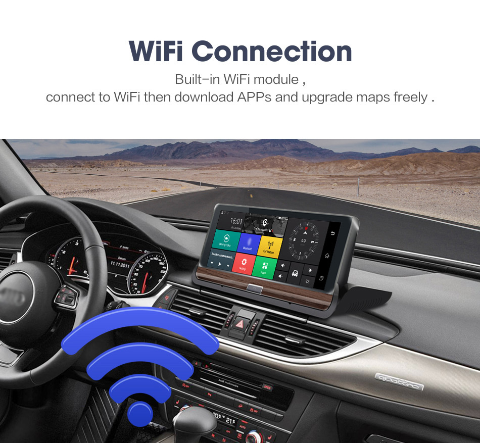 V40 MTK6582 7 Inch 3G Dash Camera FHD 1080P WiFi Android 5.0 GPS Rear-mirror DVR 140 Degree FOV Dual Lens - Black