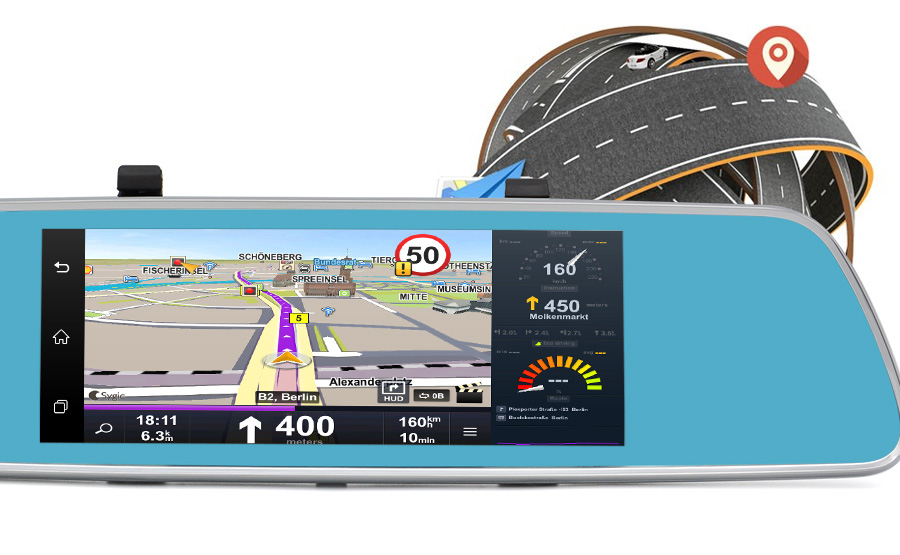 V200 MTK6582 7 Inch 3G Dash Camera FHD 1080P WiFi Android 5.0 GPS Rear-mirror Camera 140 Degree FOV With Dual Lens - Silver