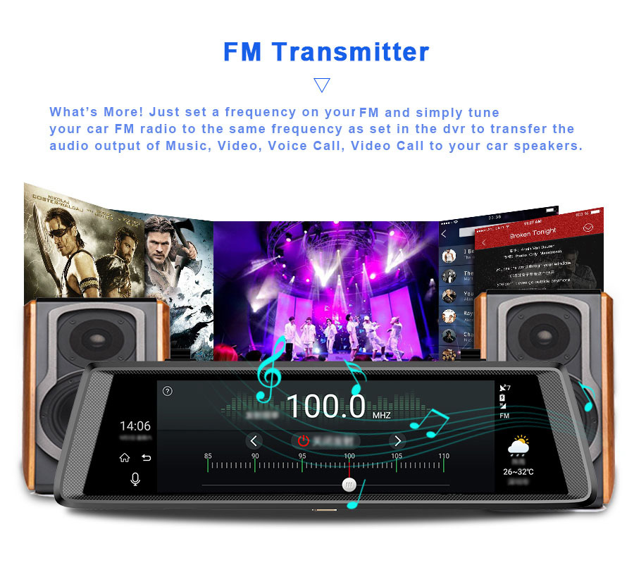V6 MTK6582 10 Inch 3G Dash Camera Android 5.0 FHD 1080P WiFi Dual Lens GPS 160 Degree Wide Angle - Black