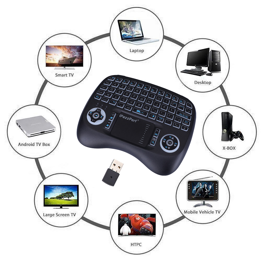 iPazzPort KP-810-21T-RGB 2.4G Wireless Keyboard French Version with RGB Backlight - Black