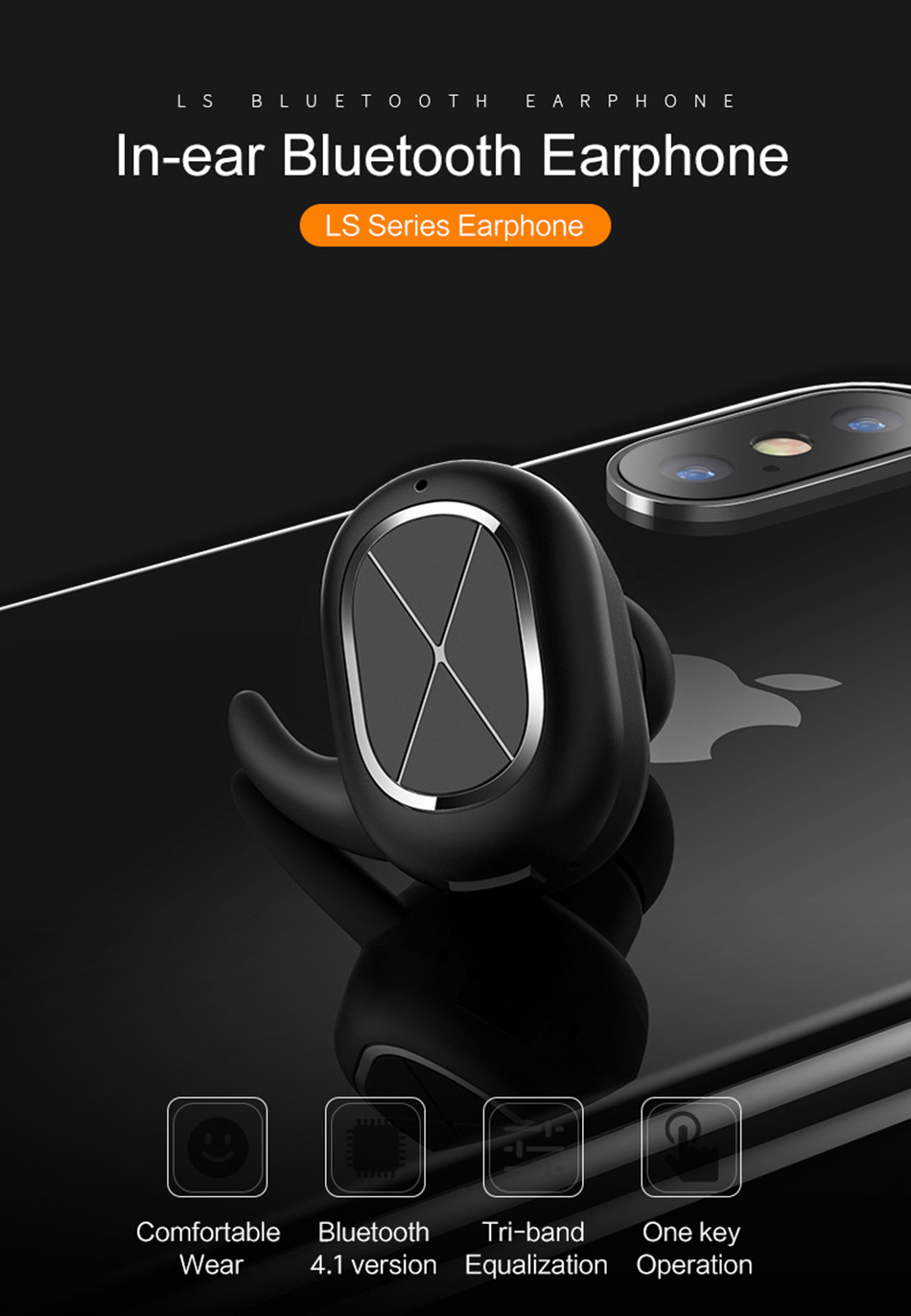 Auricular inalámbrico USAMS Bluetooth con micrófono negro USAMS US LS001 Mini Bluetooth Inalámbrico 4.1 Auriculares