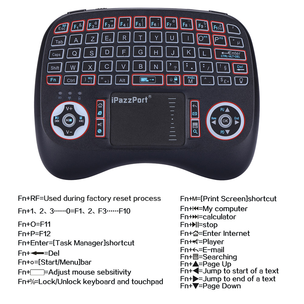 iPazzPort KP-810-21T-RGB 2.4G Wireless Keyboard French Version with RGB Backlight - Black
