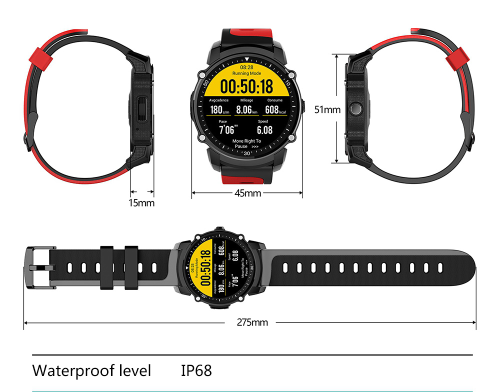 Makibes FS08 Smartwatch GPS Heart Rate Monitor MTK2503 Bluetooth IP68 Water Resistant Compatible with iOS Android  - Black+Gray