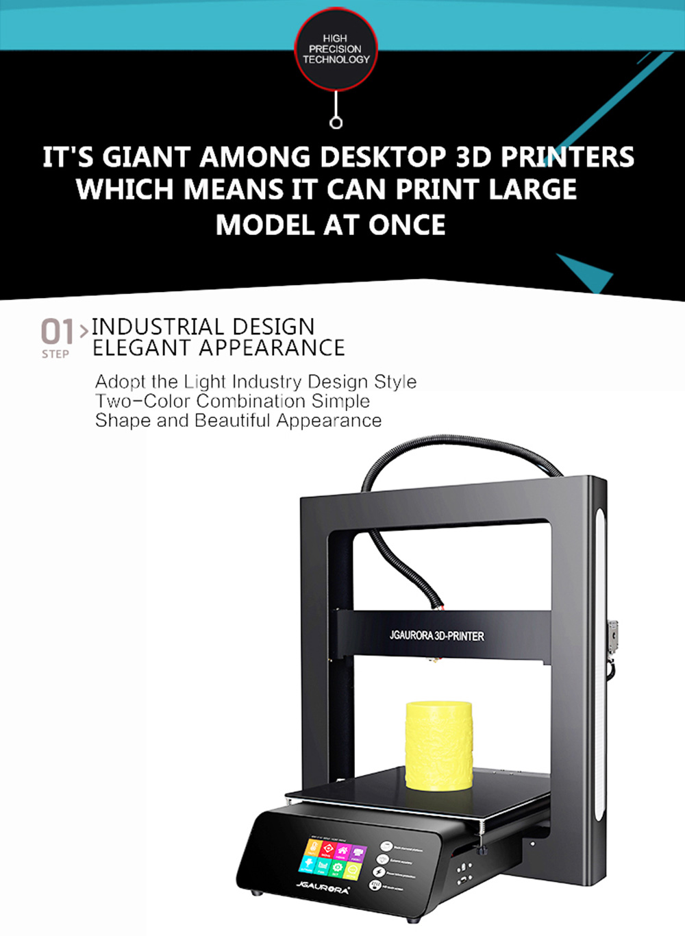 JGAURORA A5 Updated 3D Printer Large Printing Size 305x305x320mm - Black