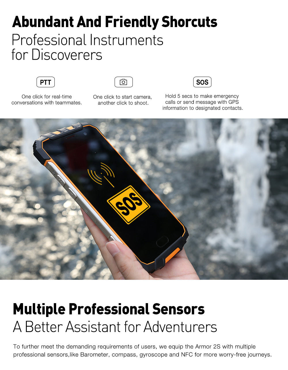 [HK Stock]Ulefone Armor 2S 5.0 Inch IP68 Waterproof 4G LTE Smartphone FHD Screen 2GB 16GB MT6737T Quad Core 13.0MP Camera Android 7.0 Touch ID NFC Fast Charge - Gold