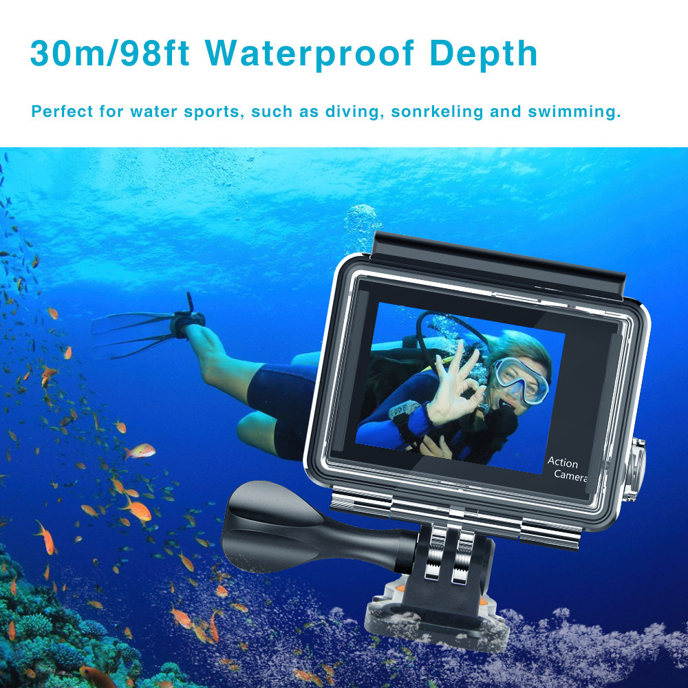 Virtoba Elite X iCatch SPCA6330M GC4603 2.0 Inch LCD Action Camera WiFi 1080P 30FPS 170 Degree Wide Angle Waterproof - Black