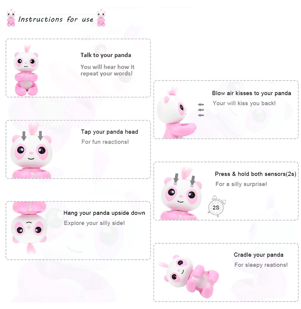 Finger Baby Panda Interactive Intelligent Voice Record Smart Induction Toys - Black