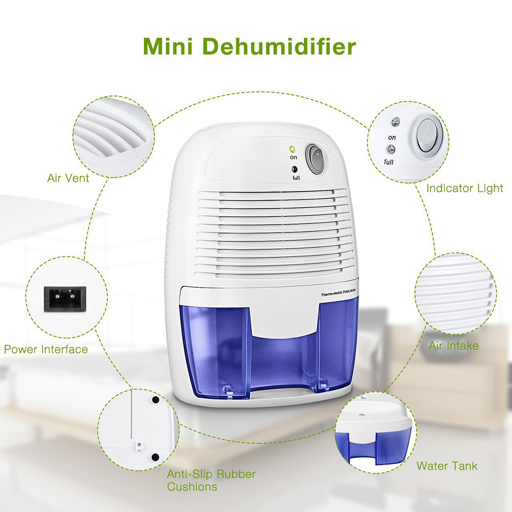 Electric Mini Portable Air Dehumidifier Intelligent Auto Off ABS Material Peltier Technology -White/US Plug