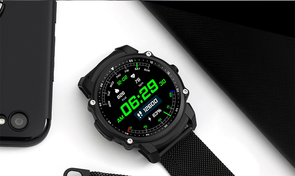 Makibes FS08 Smartwatch GPS Heart Rate Monitor MTK2503 Bluetooth IP68 Water Resistant Compatible with iOS Android  - Black+Gray