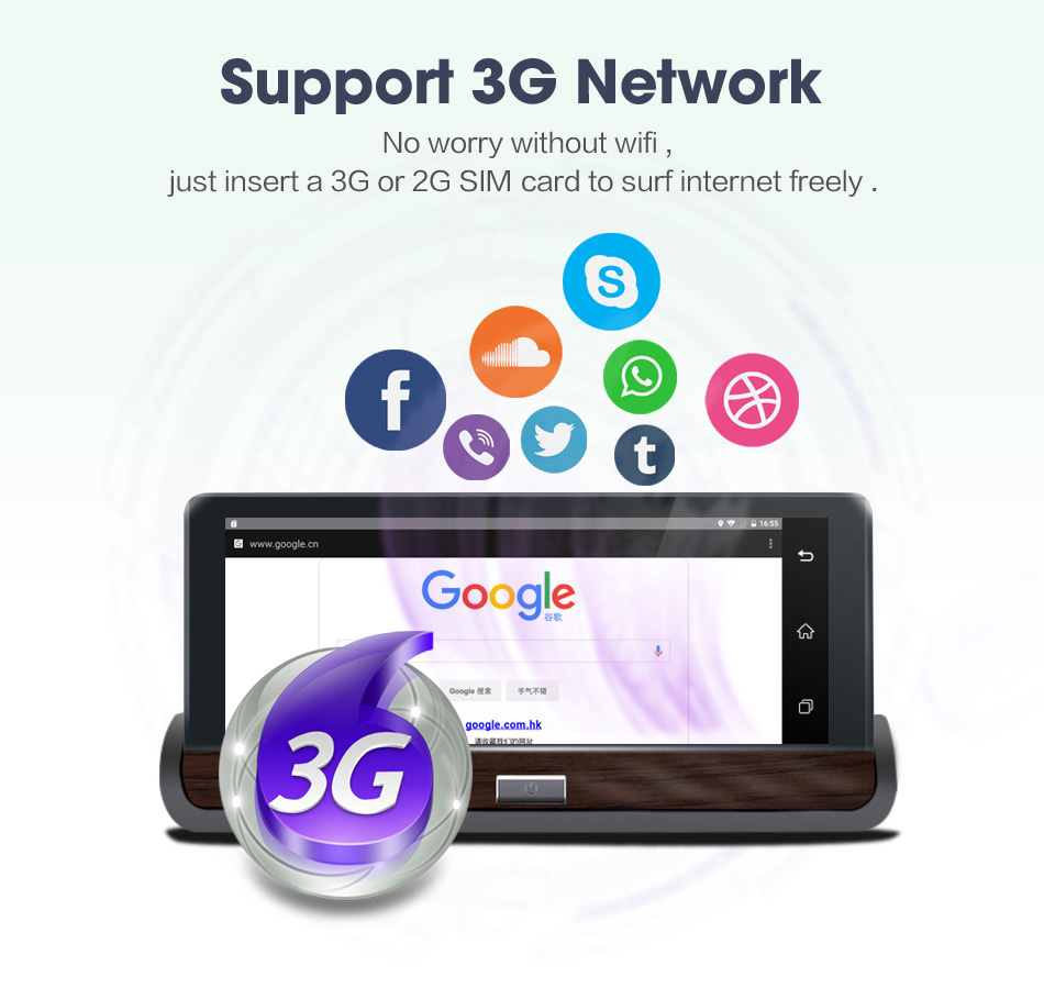 V40 MTK6582 7 Inch 3G Dash Camera FHD 1080P WiFi Android 5.0 GPS Rear-mirror DVR 140 Degree FOV Dual Lens - Black