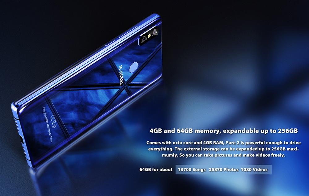 M-horse Pure 2 5.99 Inch Smartphone 18:9 Full Screen 4GB 64GB MT6750T Octa Core Dual Rear Camera Android 7.0 Touch ID - Blue