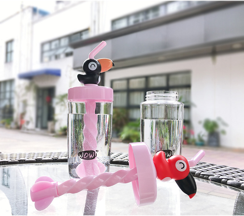 Big Mouse Straw Stirring Tumbler 400ML Cup Cute Design Mixer Drinking Tumbler Water Bottle -Black