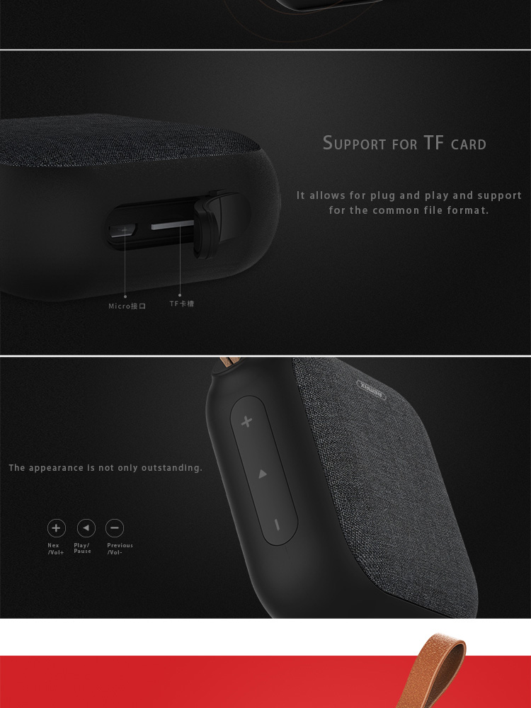 Remax RB-M15 Fabric Bluetooth Speaker HD/HiFi/NFC/TF 5W Bass Loudspeaker 3D Surround - Black