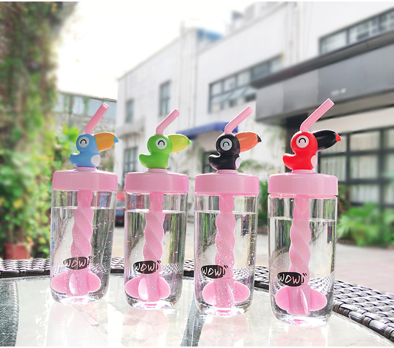 Big Mouse Straw Stirring Tumbler 400ML Cup Cute Design Mixer Drinking Tumbler Water Bottle -Black