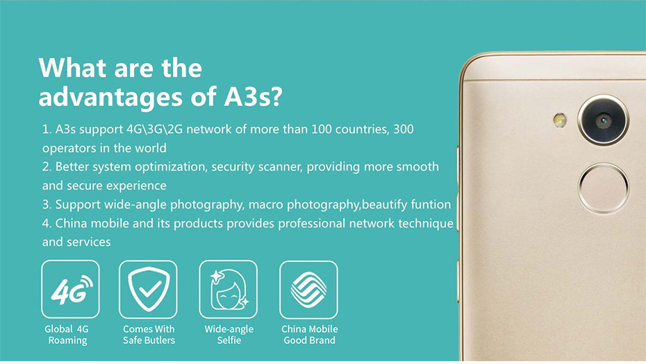[HK Stock]China Mobile A3s 5.2 Inch 4G LTE Smartphone 2GB RAM 16GB ROM Snapdragon 425 Quad Core Touch ID VoLTE - Silver
