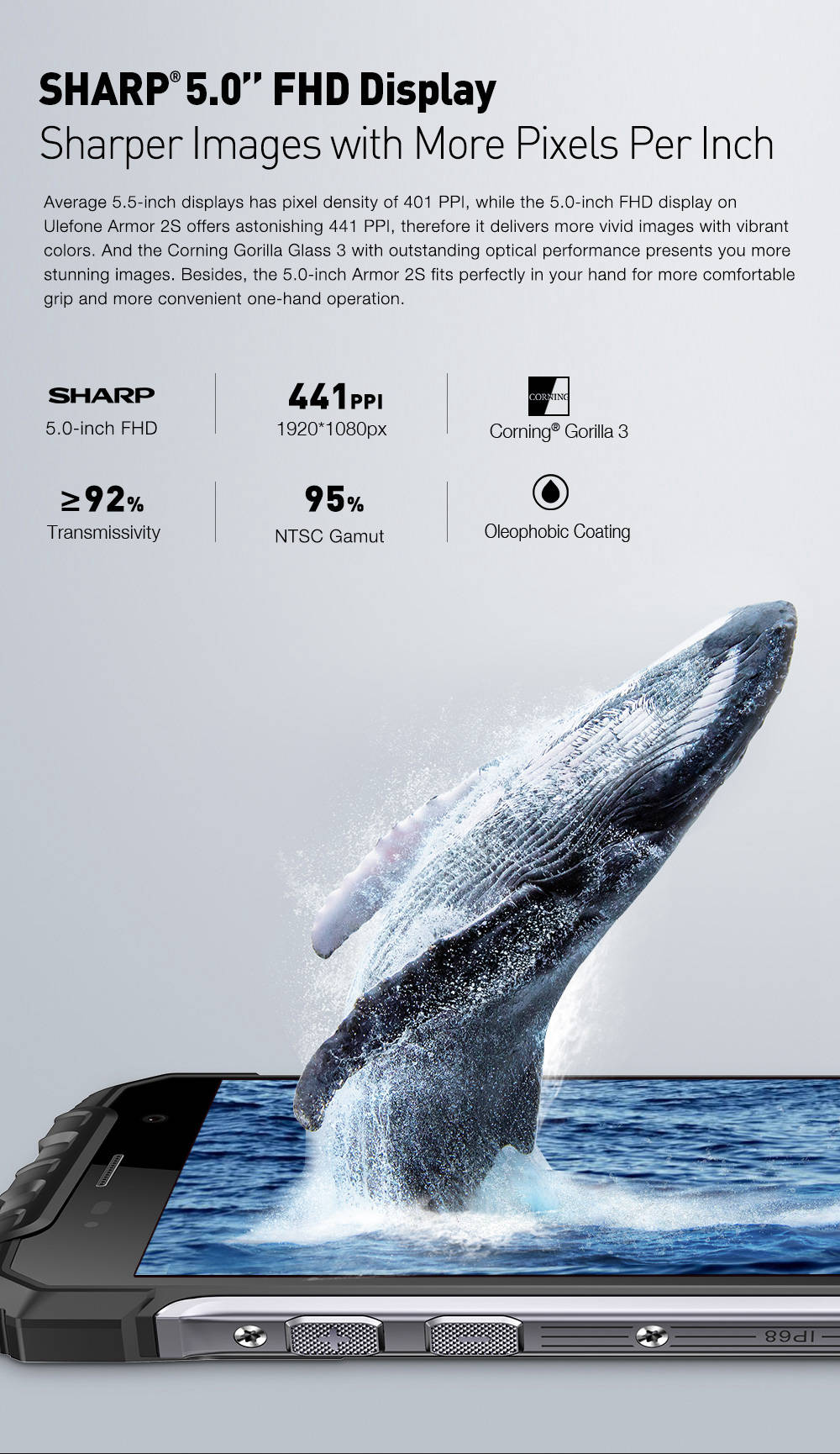 [HK Stock]Ulefone Armor 2S 5.0 Inch IP68 Waterproof 4G LTE Smartphone FHD Screen 2GB 16GB MT6737T Quad Core 13.0MP Camera Android 7.0 Touch ID NFC Fast Charge - Gold