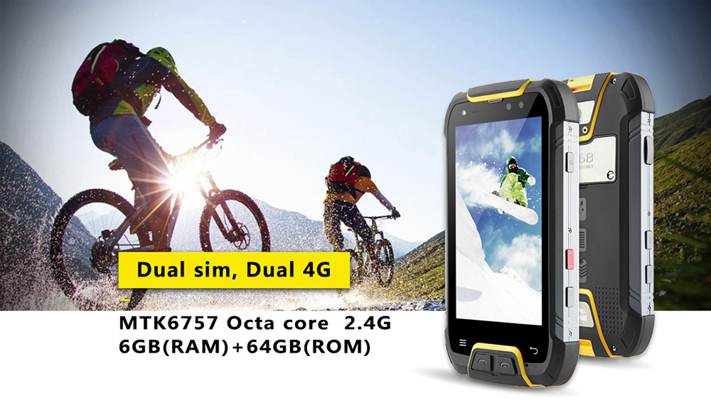 SNOPOW M10 5.0 Inch 4G LTE Smartphone IP68 Waterproof FHD 6GB 64GB MTK6757 Octa Core 16.0MP Camera Android 7.0 6500mAh Large Battery Fast Charge NFC- Yellow