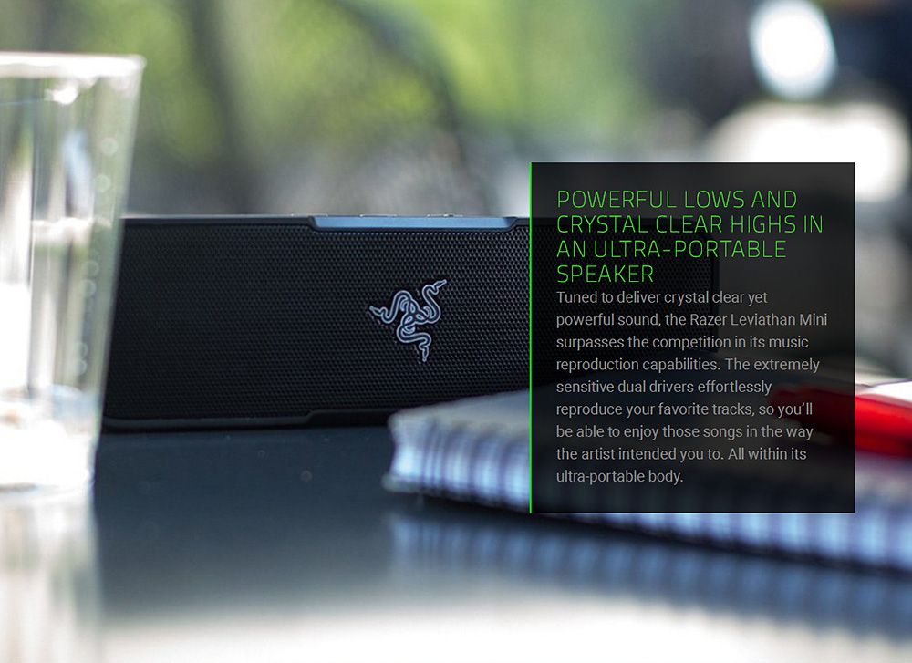 [HK Stock] Razer Leviathan Mini Bluetooth Speaker with Mic 10 Hour Battery Life and NFC Pairing - Black
