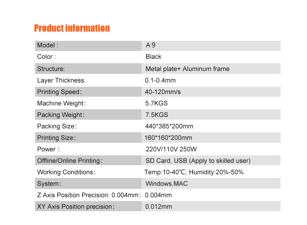 Anet A9 3D Printer Kit LCD Screen 160*160*200mm Printing Size - Black