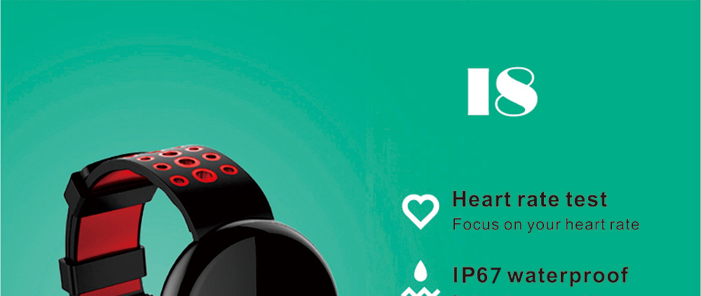 LYNWO I8 Smart Bracelet NRF52832 Chip Blood Oxygen Blood Pressure Monitor IP67 Water Resistant Compatible With Android IOS - Red