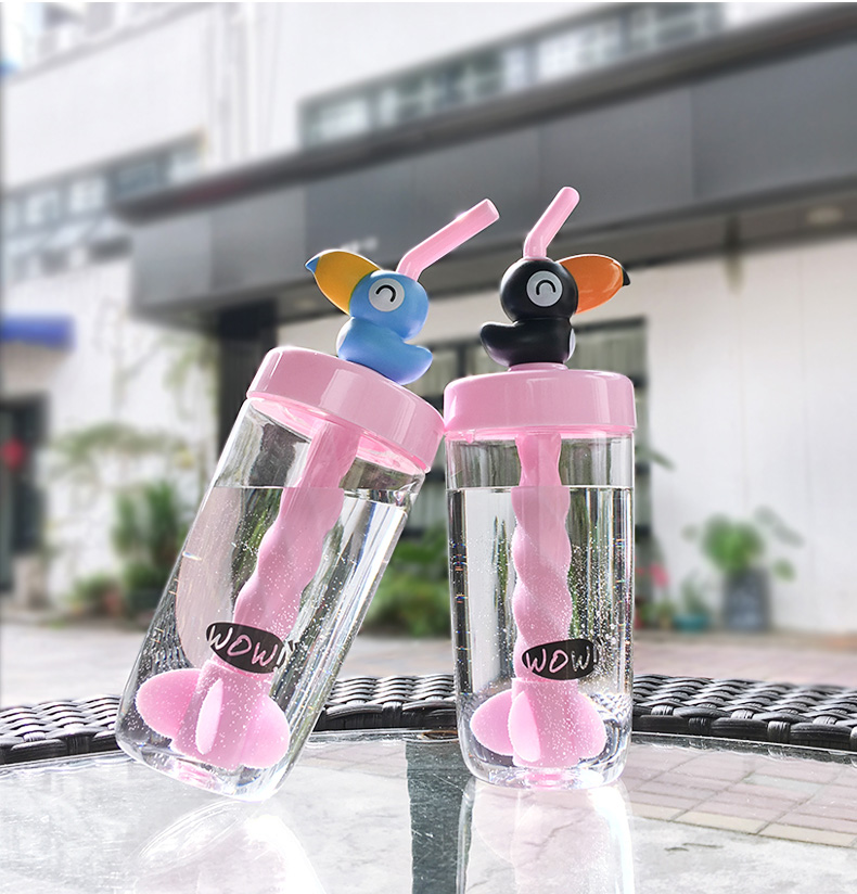 Big Mouse Straw Stirring Tumbler 400ML Cup Cute Design Mixer Drinking Tumbler Water Bottle -Black