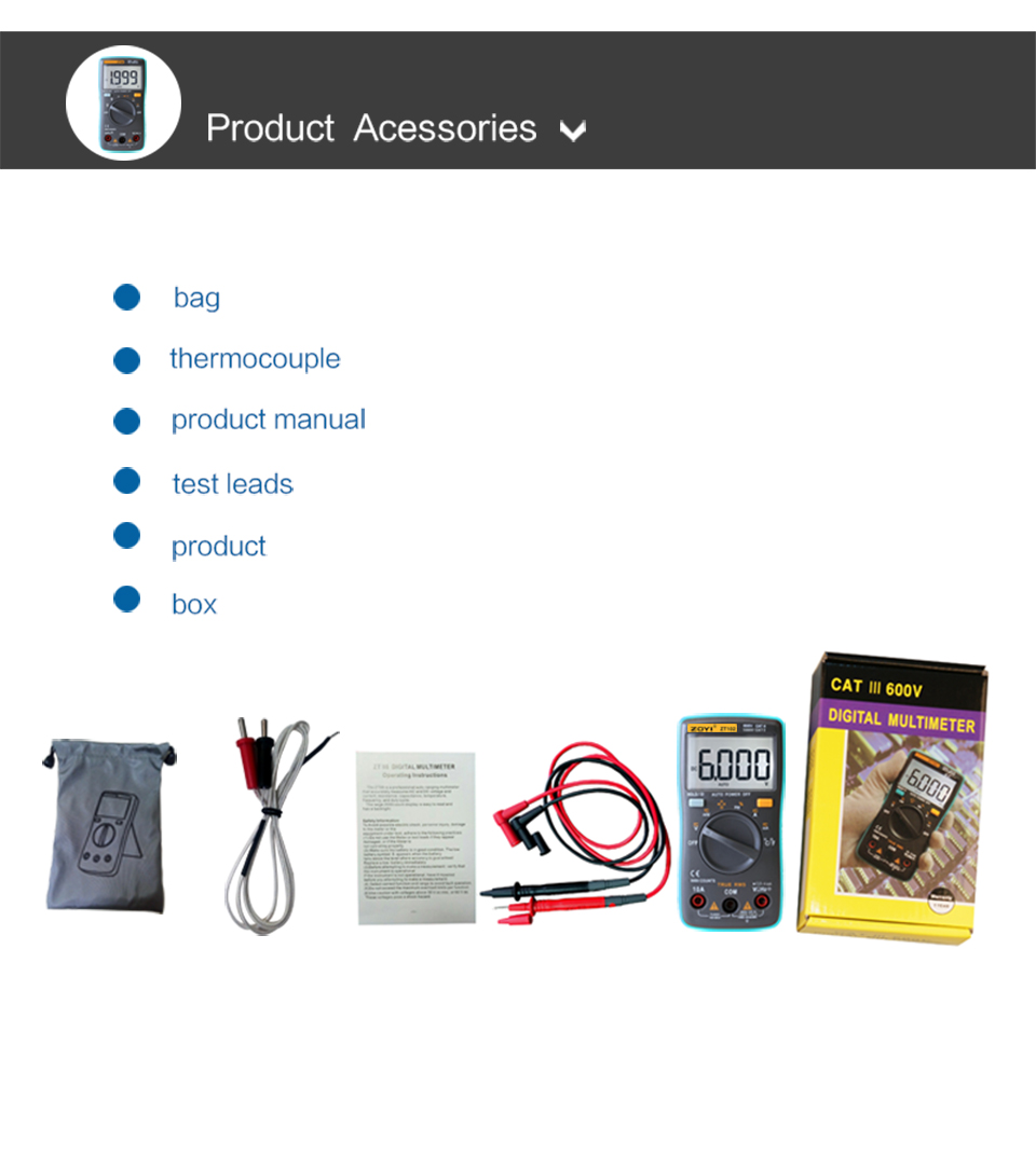ZOYI ZT102 Digital Multimeter Auto Range True-RMS with Capacity Measurement/Temperature Test