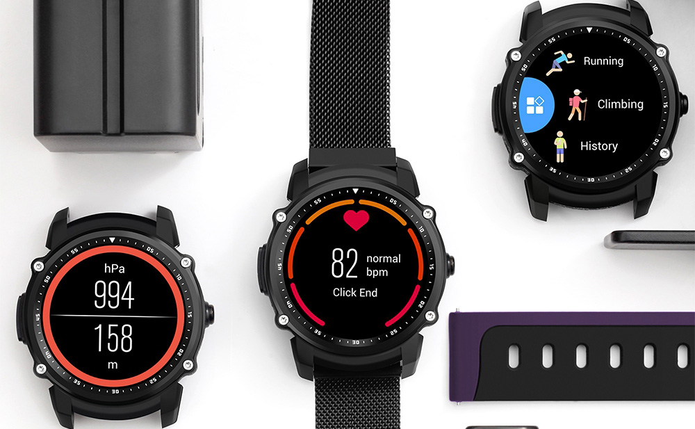 Makibes FS08 Smartwatch GPS Heart Rate Monitor MTK2503 Bluetooth IP68 Water Resistant Compatible with iOS Android  - Black+Gray